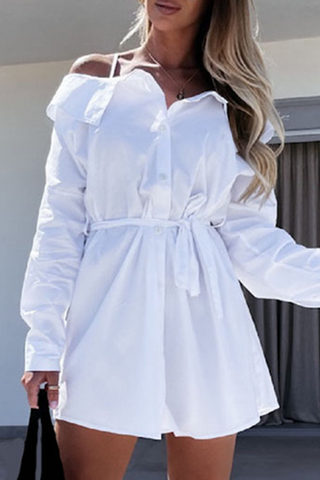 Solid Buckle With Belt Off the Shoulder Irregular Dress Dresses