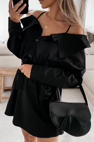 Solid Buckle With Belt Off the Shoulder Irregular Dress Dresses