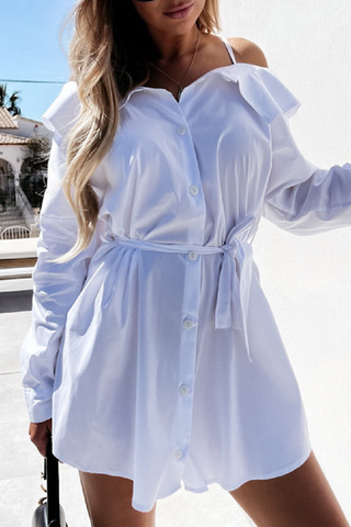 Solid Buckle With Belt Off the Shoulder Irregular Dress Dresses