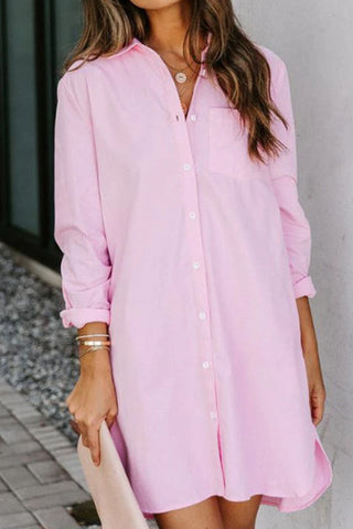 Solid Split Joint Turndown Collar Shirt Dresses