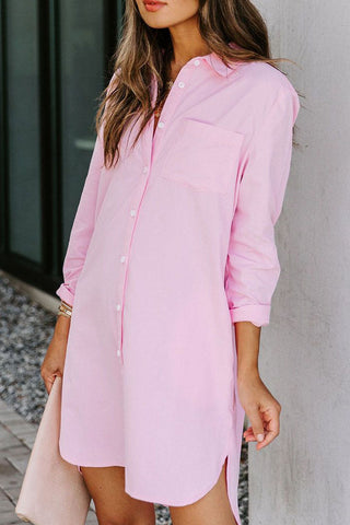 Solid Split Joint Turndown Collar Shirt Dresses