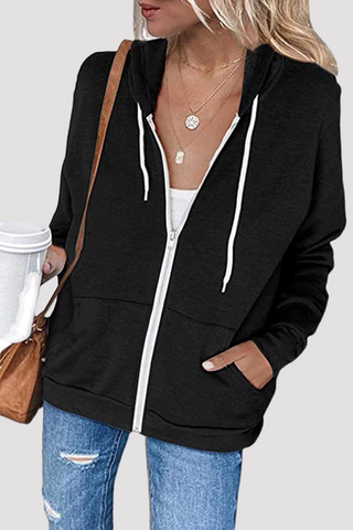 Solid Split Joint Pocket Hooded Collar Tops