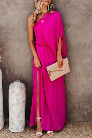 Solid Split Joint One Shoulder A Line Dresses