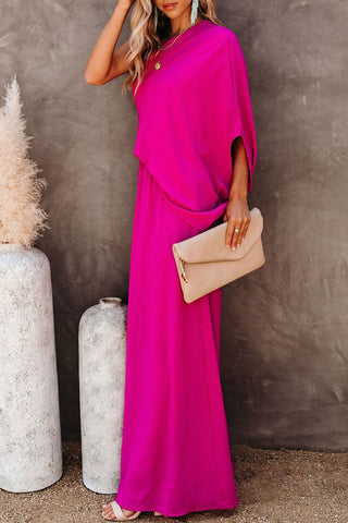 Solid Split Joint One Shoulder A Line Dresses