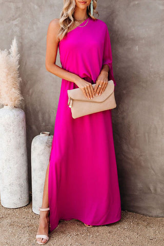 Solid Split Joint One Shoulder A Line Dresses