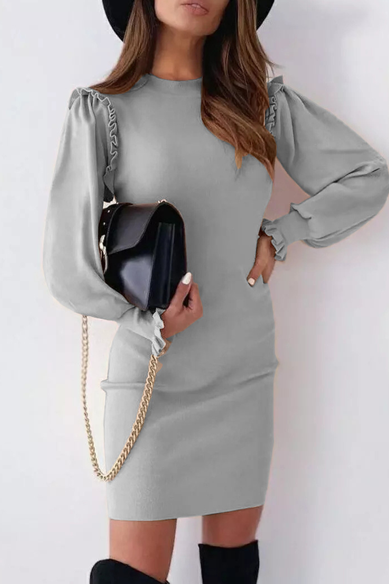 Solid Split Joint O Neck Pencil Skirt Dresses