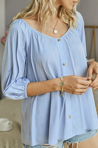 Solid Buckle V Neck Tops