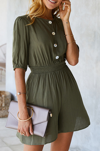 Solid Split Joint Buckle O Neck Jumpsuits