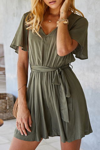 Solid Split Joint Buckle O Neck Jumpsuits