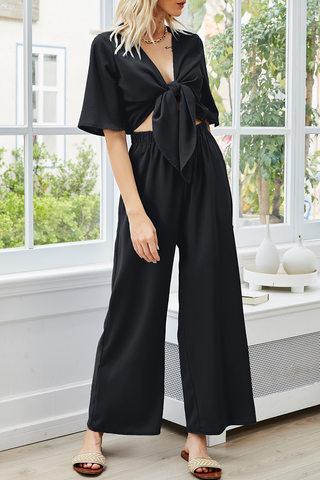 Solid Split Joint Strap Design V Neck Jumpsuits