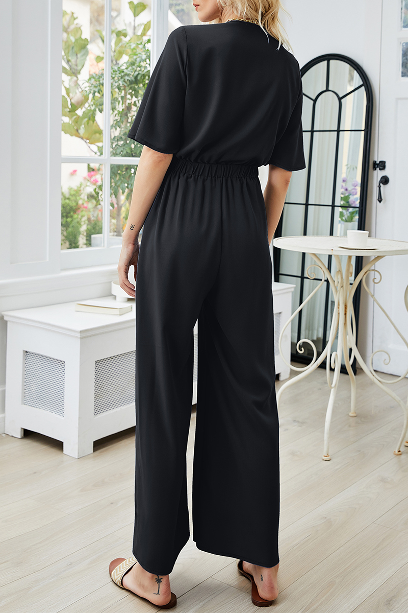 Solid Split Joint Strap Design V Neck Jumpsuits