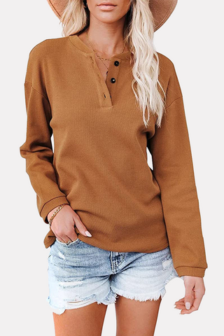 Solid Buckle O Neck Tops