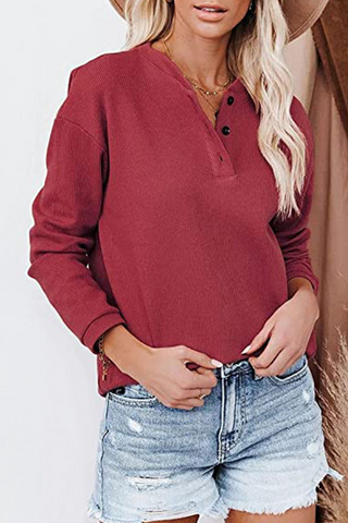 Solid Buckle O Neck Tops