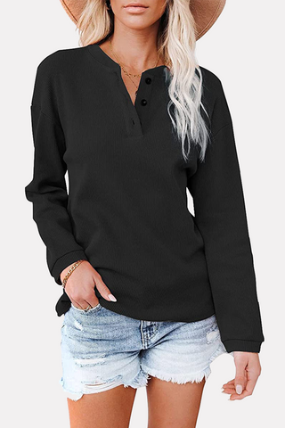 Solid Buckle O Neck Tops