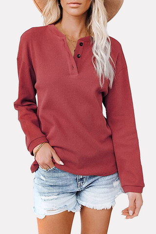 Solid Buckle O Neck Tops