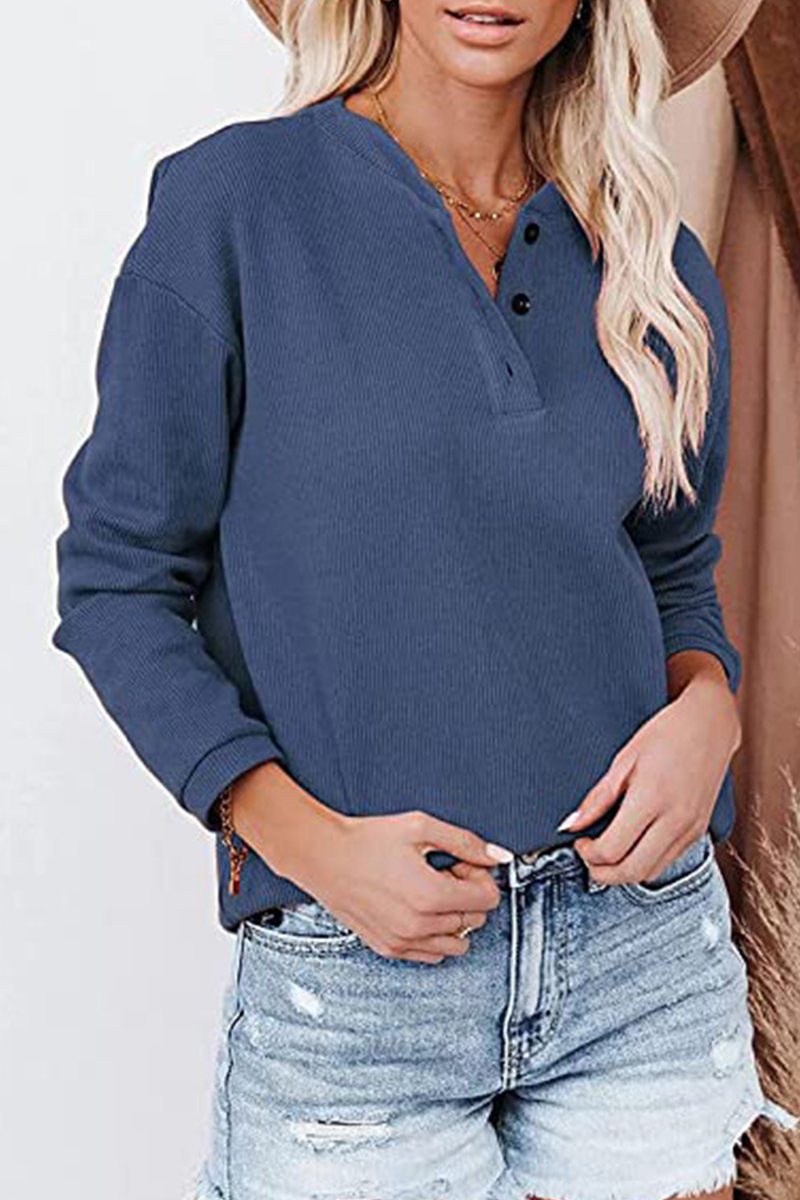 Solid Buckle O Neck Tops