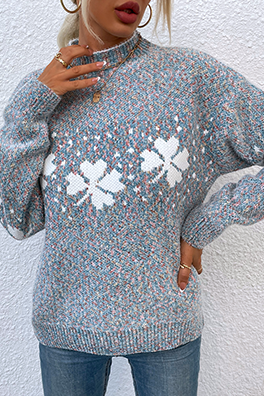 Snowflakes Basic Half A Turtleneck Tops