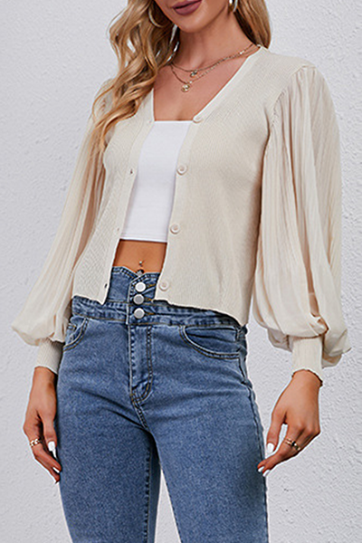 Solid Split Joint Buckle V Neck Tops