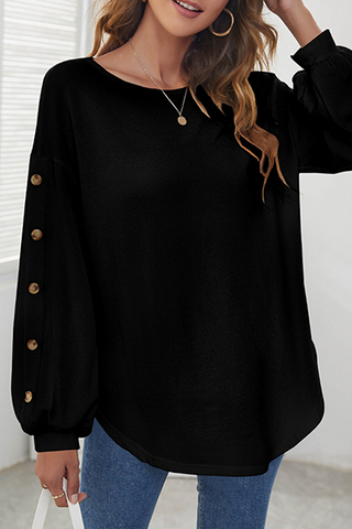 Solid Buckle O Neck Tops