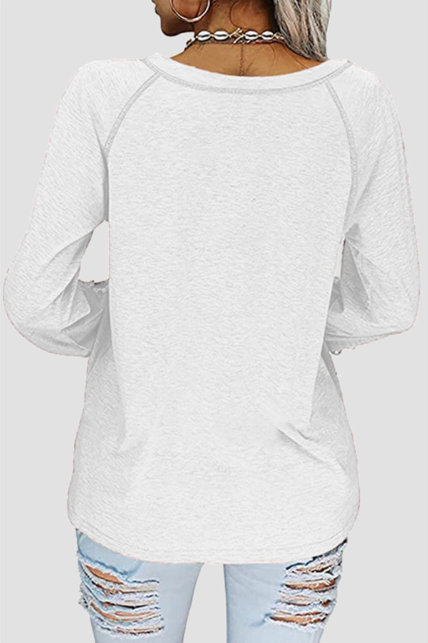 Solid Lace Split Joint V Neck T-Shirts