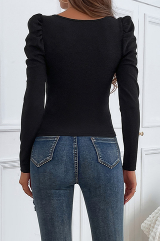 Solid Buckle Square Collar Tops