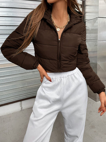 Zip Up Hooded Crop Puffer Coat