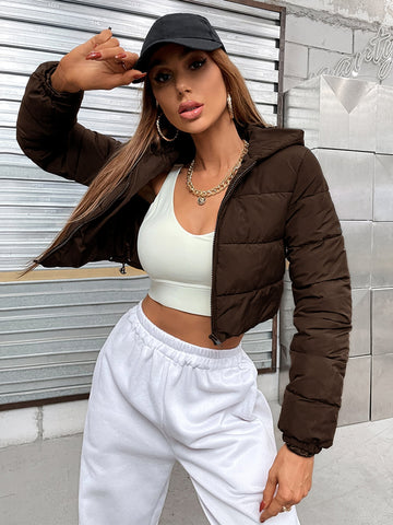 Zip Up Hooded Crop Puffer Coat