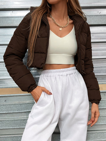 Zip Up Hooded Crop Puffer Coat