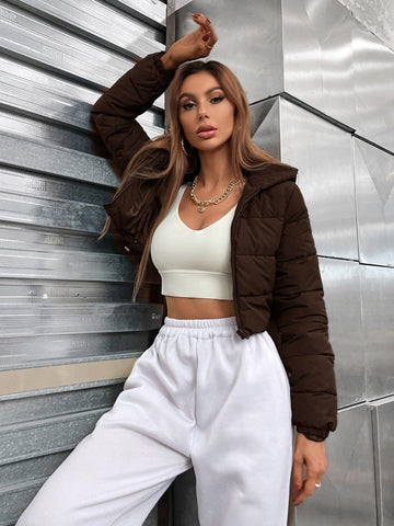 Zip Up Hooded Crop Puffer Coat