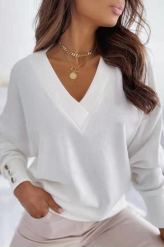 Solid Split Joint Buckle V Neck Tops