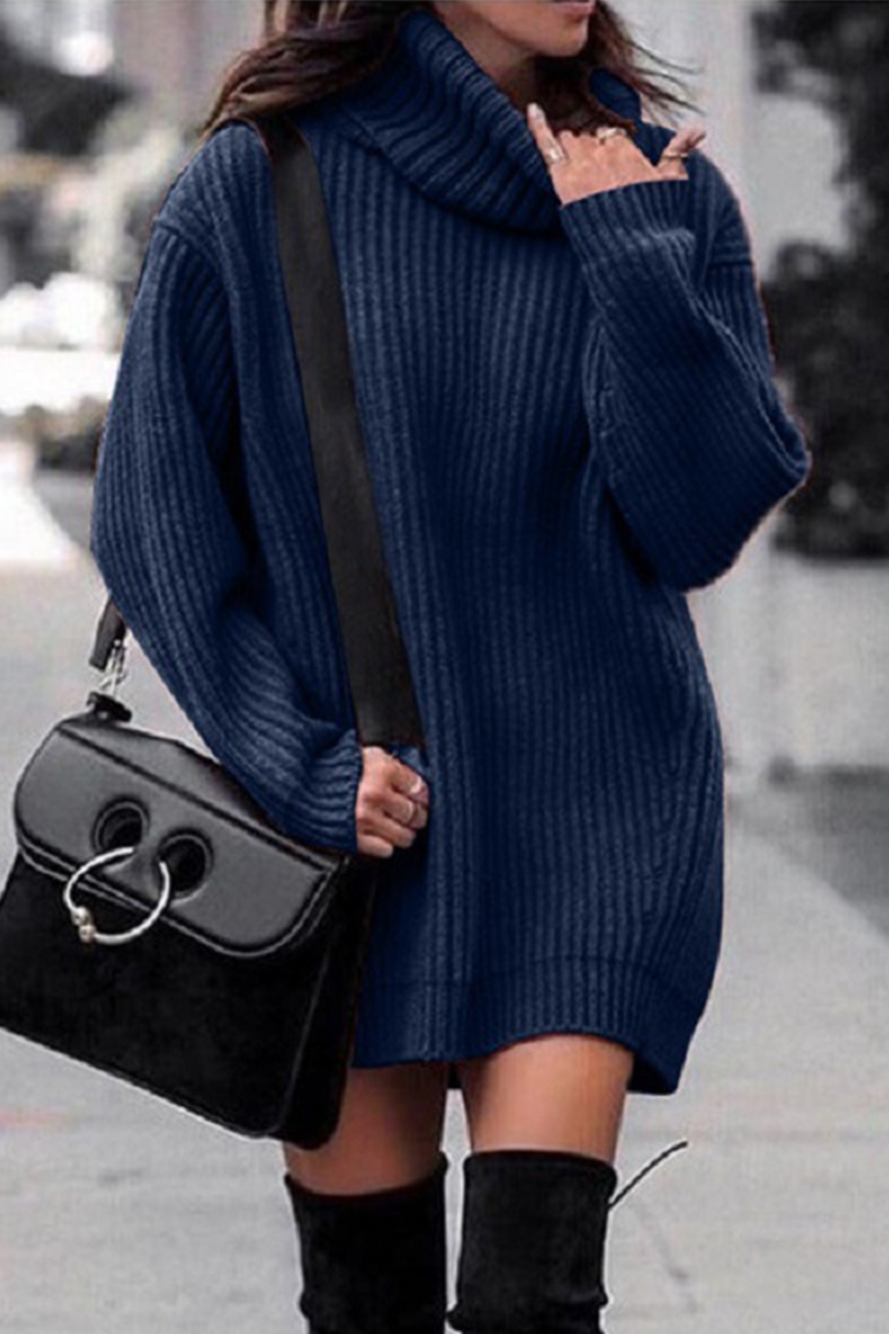 Solid Split Joint Basic Turtleneck Dresses