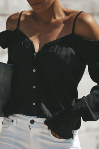 Solid Buckle Flounce Off the Shoulder Tops