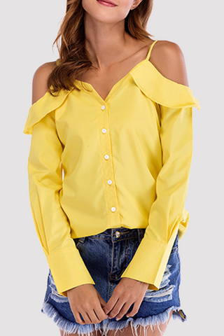 Solid Buckle Flounce Off the Shoulder Tops