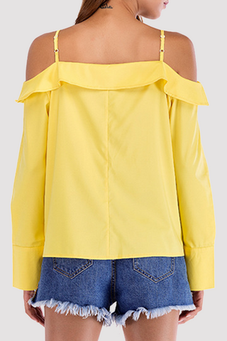 Solid Buckle Flounce Off the Shoulder Tops