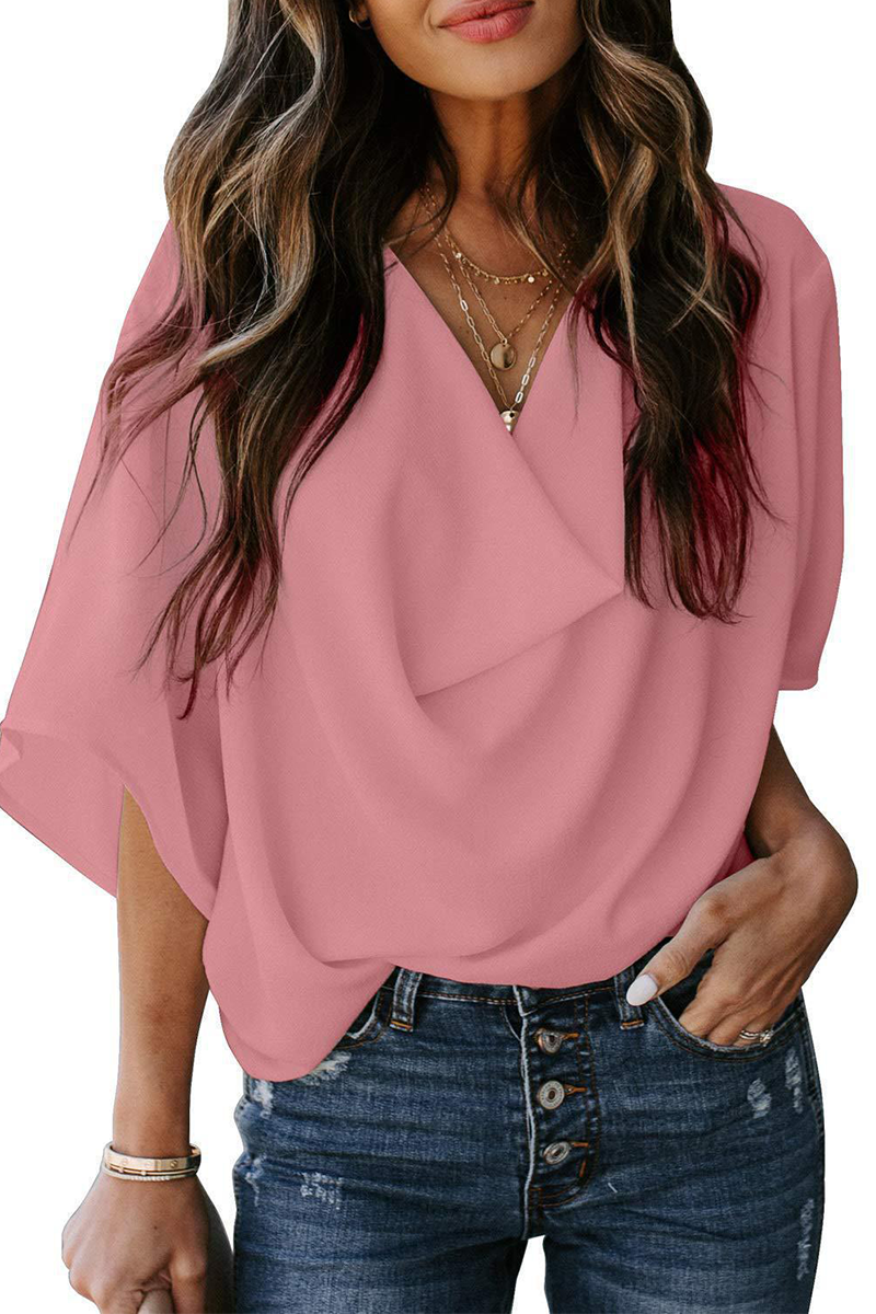 Solid Flounce V Neck T-Shirts