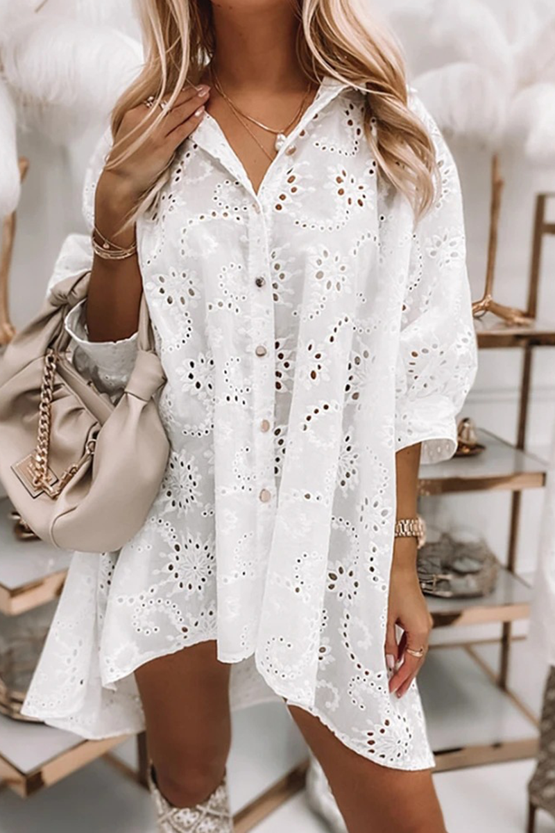 Solid Split Joint Turndown Collar Shirt Dresses