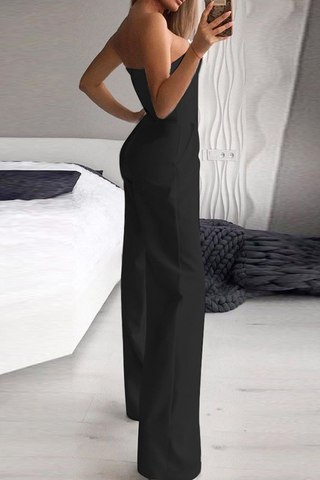 Solid Split Joint Strapless Boot Cut Jumpsuits