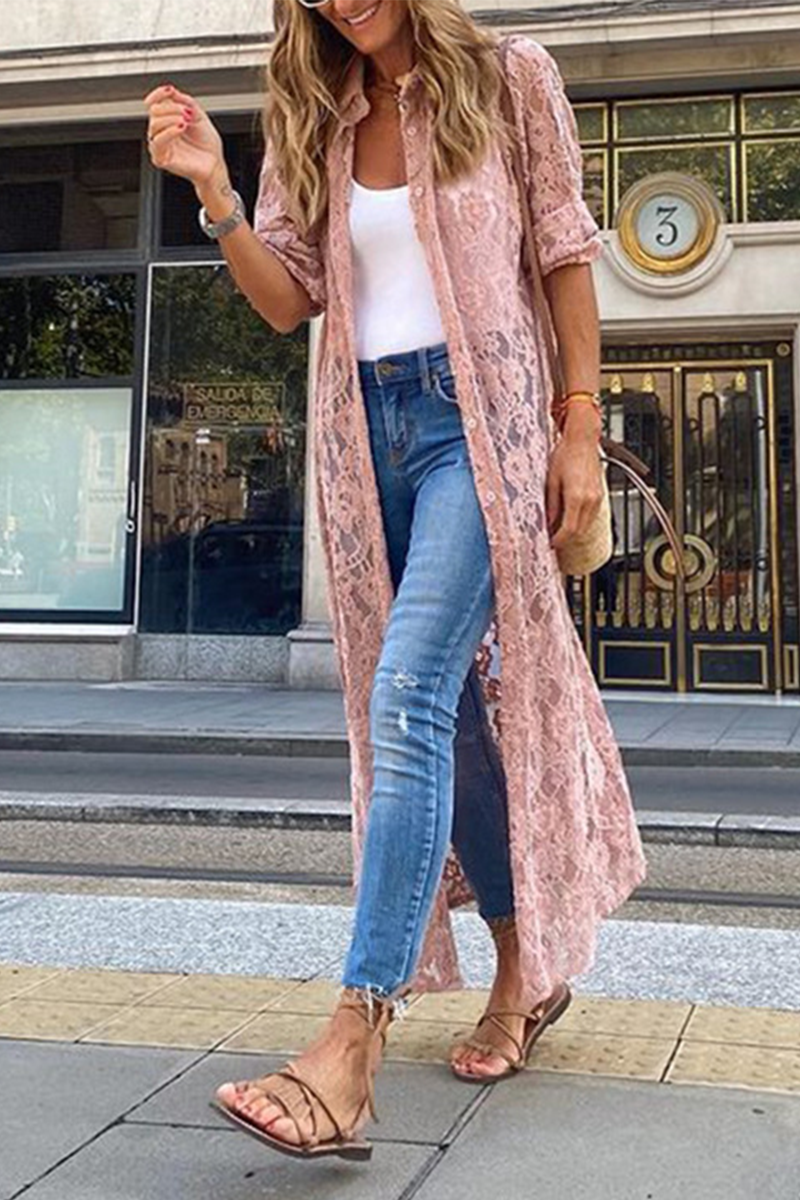 Solid Lace Cardigan Collar Outerwear