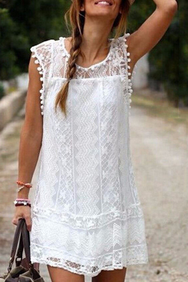 Solid Lace O Neck Straight Dresses