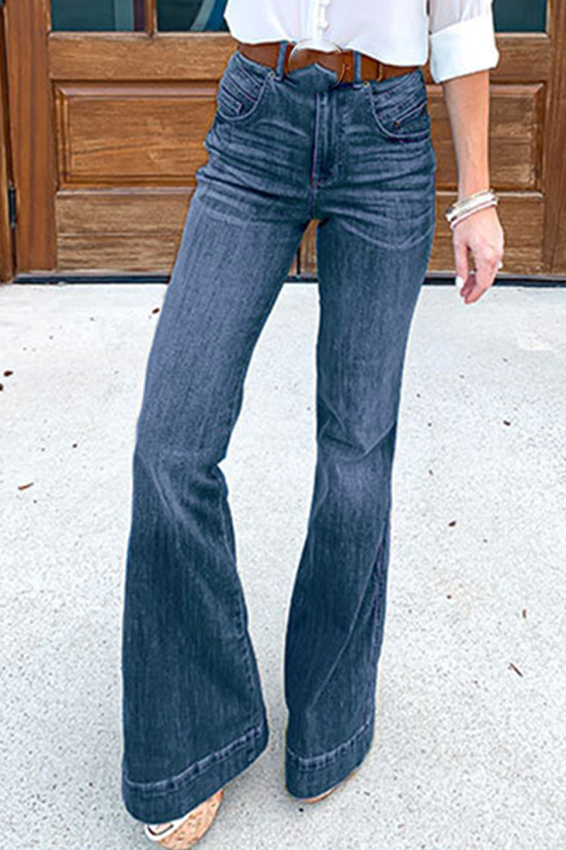 Solid Split Joint Boot Cut Denim Jeans