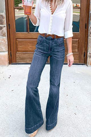 Solid Split Joint Boot Cut Denim Jeans