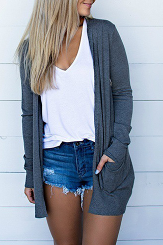 Solid Split Joint Cardigan Collar Outerwear