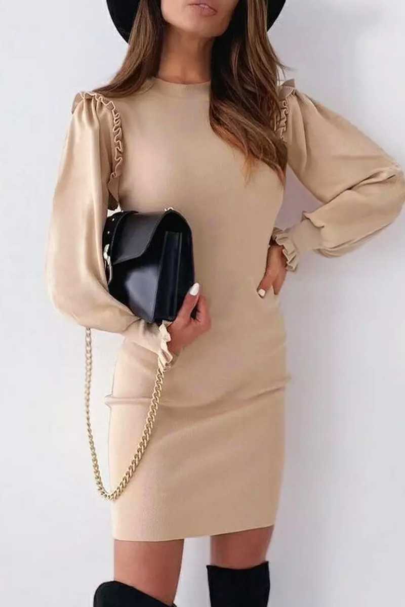 Solid Split Joint O Neck Pencil Skirt Dresses