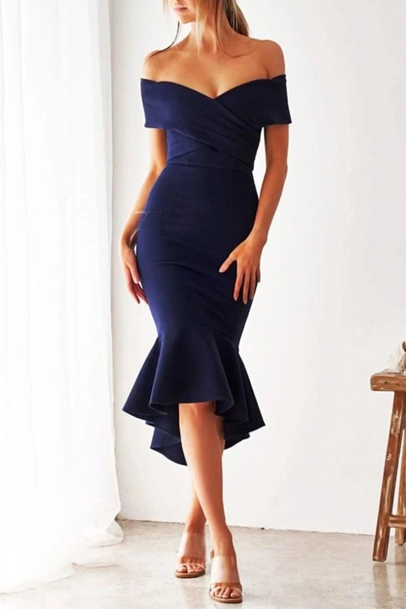 Flouncing Off Solid Flounce Off the Shoulder Trumpet Mermaid Dresses(3 colors) – Orro ...