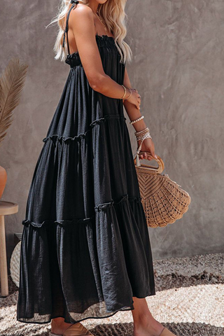 Solid Split Joint Spaghetti Strap Cake Skirt Dresses