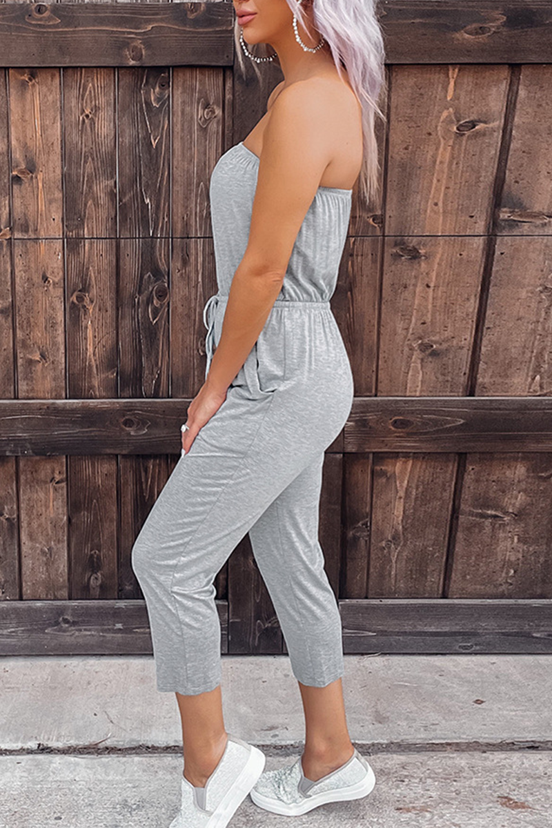 Solid Split Joint Strapless Harlan Jumpsuits