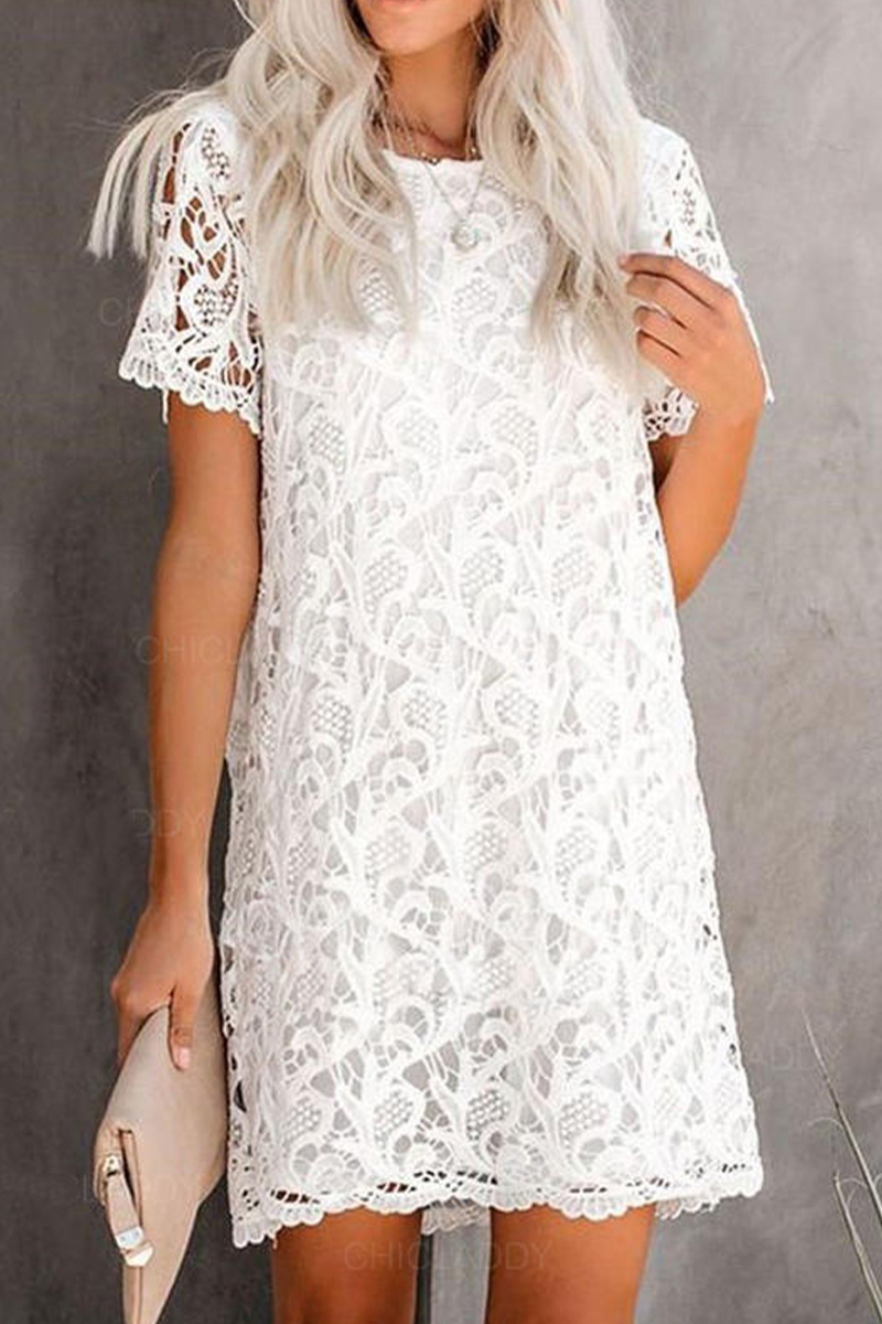 Solid Lace O Neck Straight Dresses