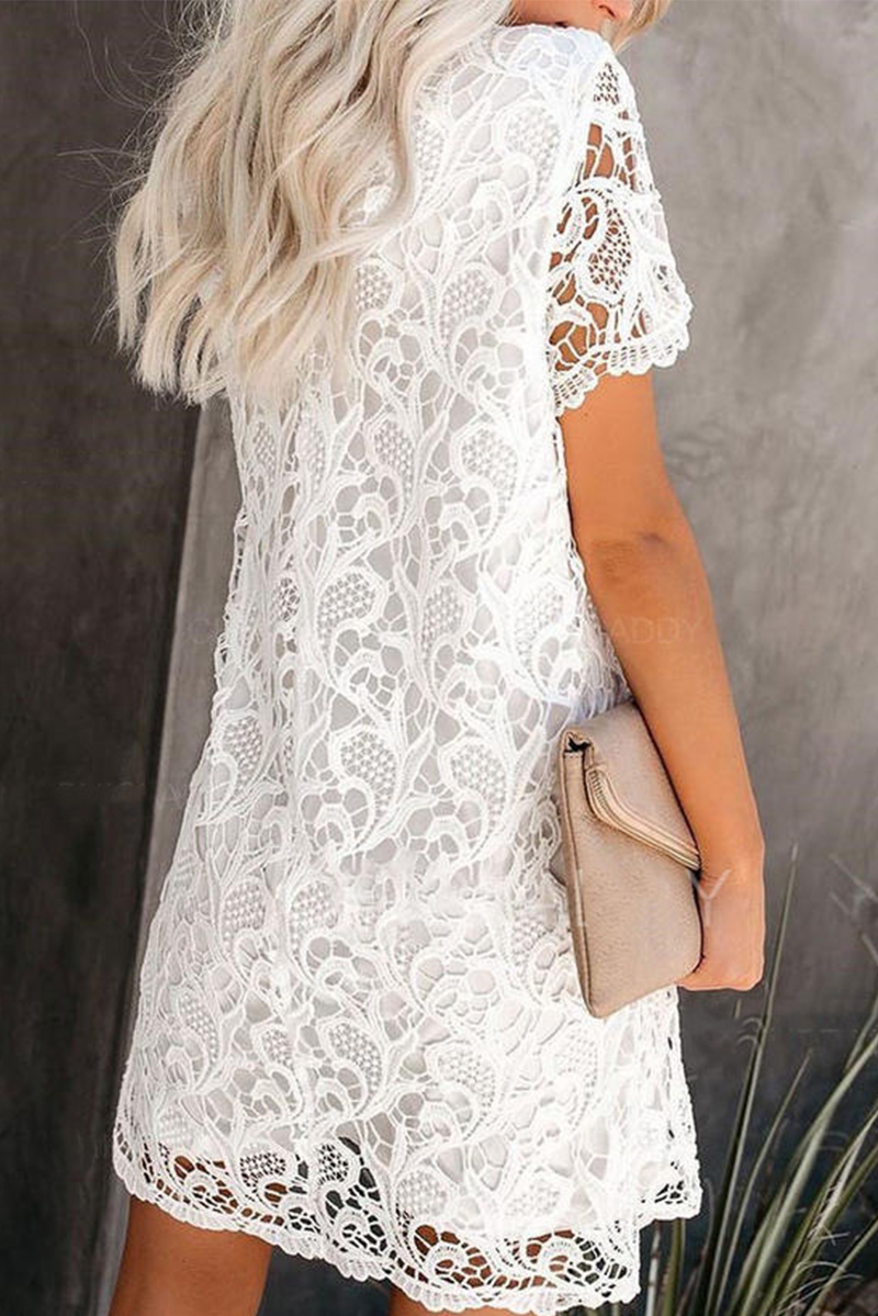 Solid Lace O Neck Straight Dresses