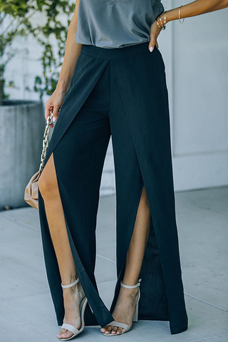 Solid Slit Boot Cut Mid Waist Speaker Solid Color Bottoms