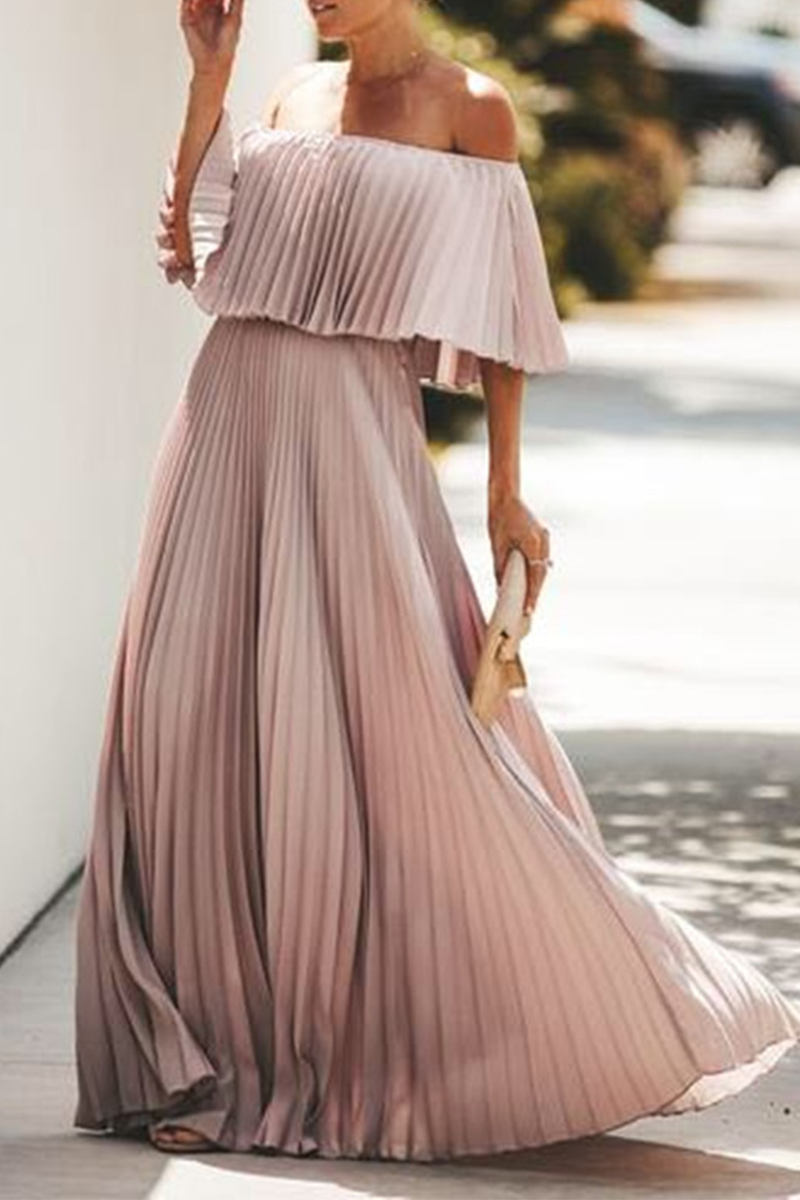 Solid Split Joint Off the Shoulder Cake Skirt Dresses